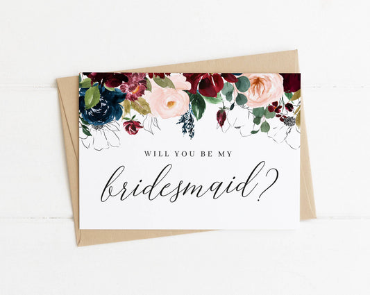 Will You Be My Bridesmaid Winter Floral Proposal Card