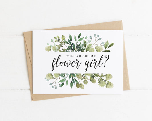 Will You Be My Flower Girl Greenery Proposal Card