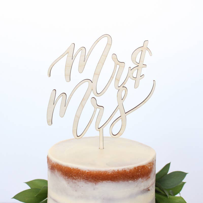Mr & Mrs Maple Wood Cake Topper
