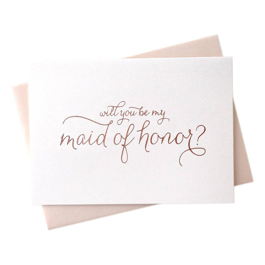 Rose Gold Foil Will You Be My Maid of Honor Card for Wedding