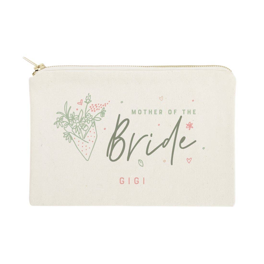 Personalized Name Floral Mother of the Bride Make Up Pouch
