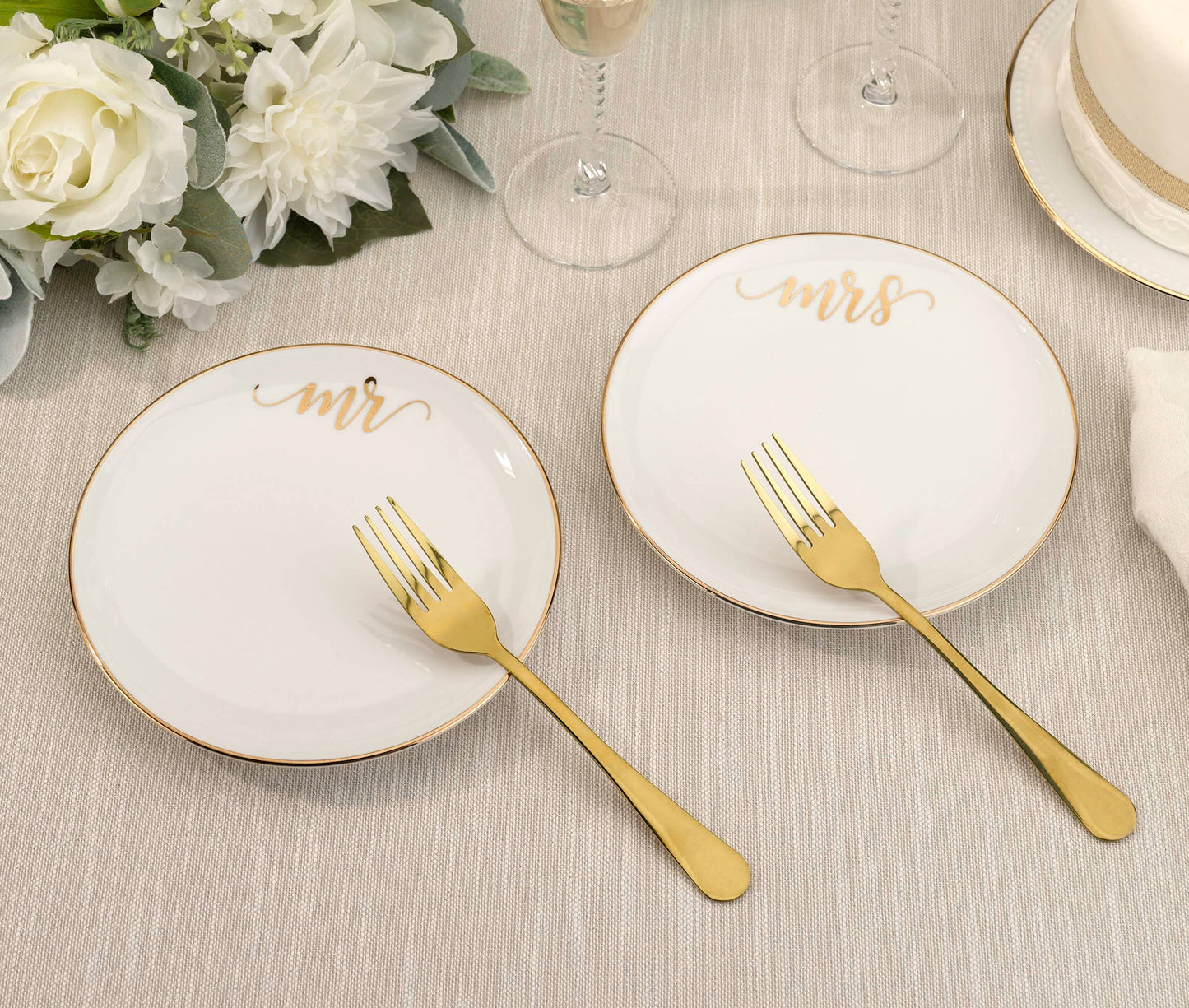 Lillian Rose Mr and Mrs Cake Plates with 2 Forks