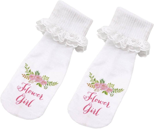 White Lace Floral Flower Girl Socks