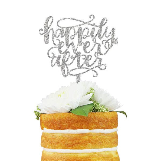 Happily Ever After Cake Topper (silver glitter) (Copy)